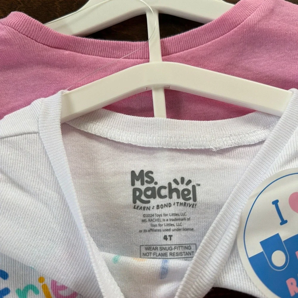Miss Rachel Pajamas 4 Piece Set Girls 4T Colorful PJs Cotton NEW Pink Blue